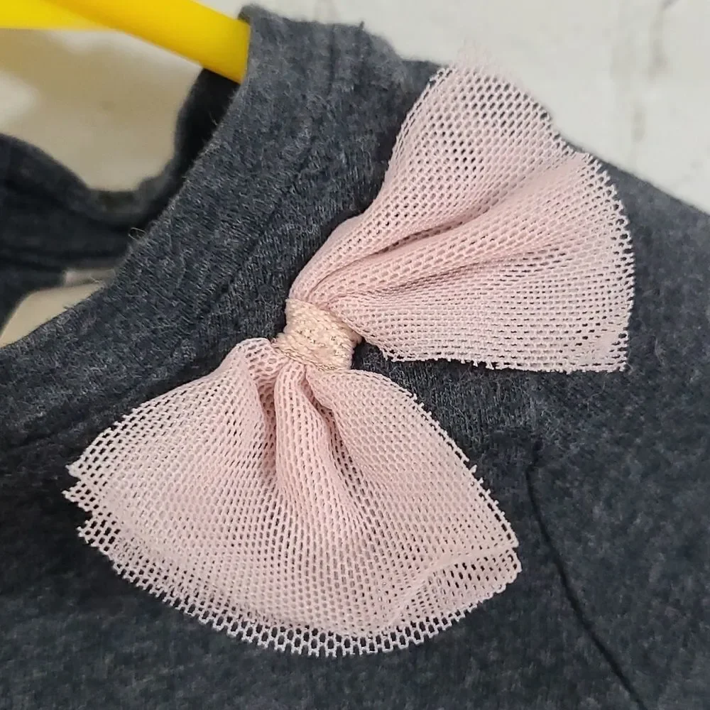 OshKosh Baby Girl Ooh La La Sequins Long Sleeve Tee Gray Cotton T-Shirt Pink Bow